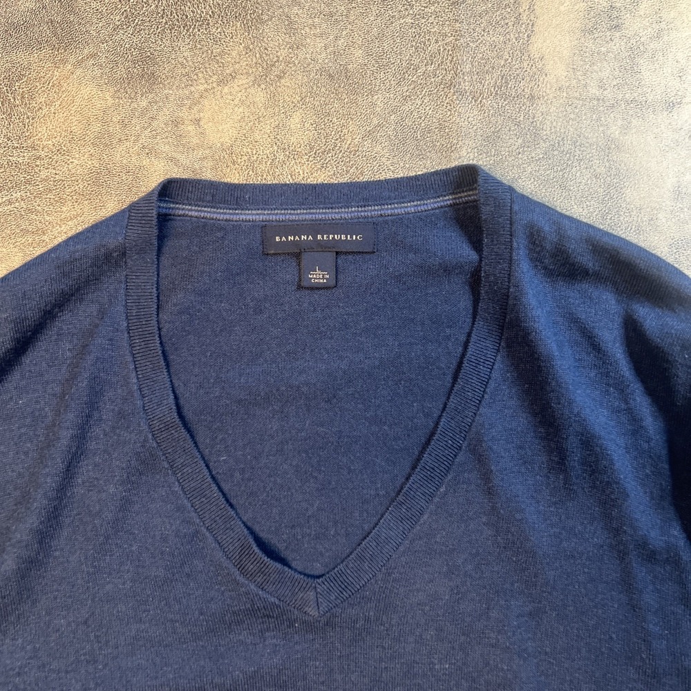 Banana Republic Silk Cotton Cashmere Sweater Men's L Blue V-Neck Jumper